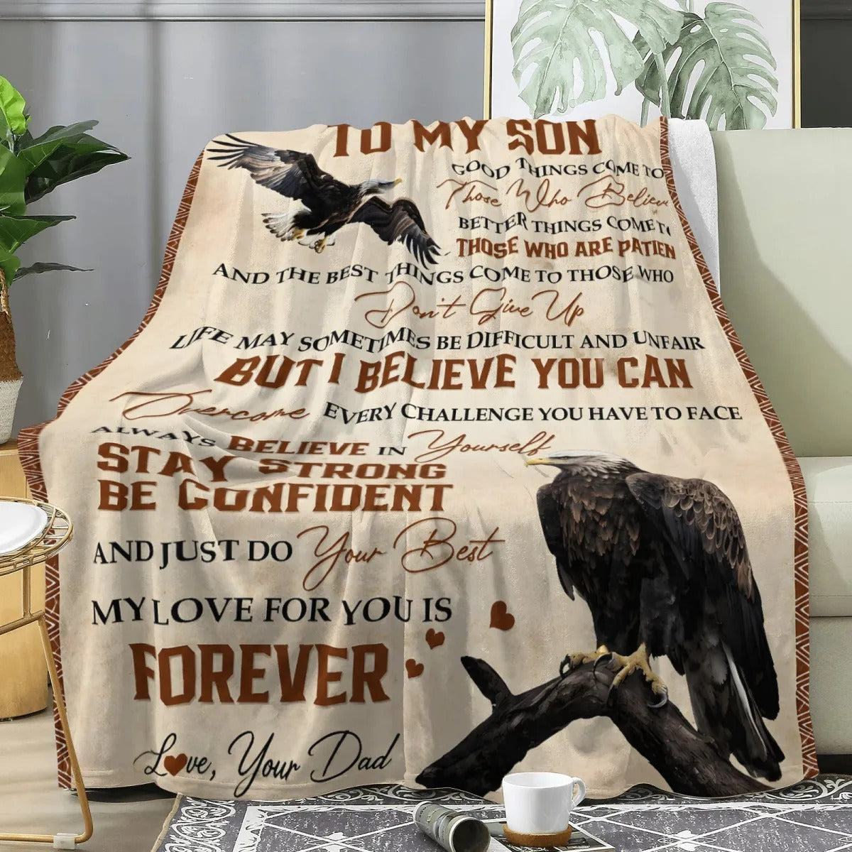 BLANKET FOR SON – COMFORT & WARMTH GIFT FROM DAD - Sherpa, Fleece, Quilt Blanket - NINA (SKU2608-120)